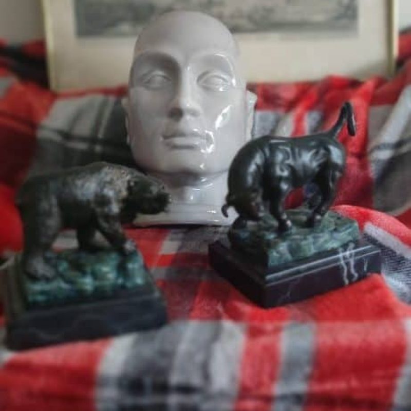 Circa 1920 Bronze Bear & Bull Desk